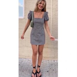 ZARA Gingham Puff Sleeve Mini Dress black and white size large